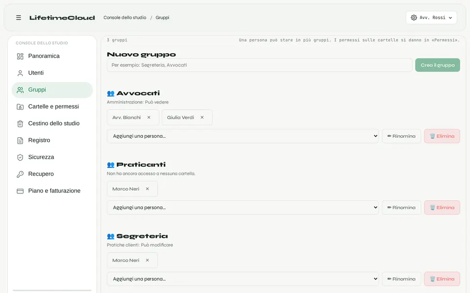 Preview of the owner's console: Groups